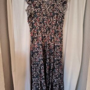 Black and White Sleeveless Flutter Sleeve Maxi Sundress